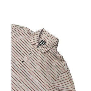 Men's FootJoy White Orange Striped Spandex Blend Short Sleeve Polo XL